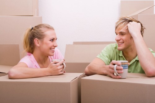 Office furniture and equipment prepared for a Kingsbury business move